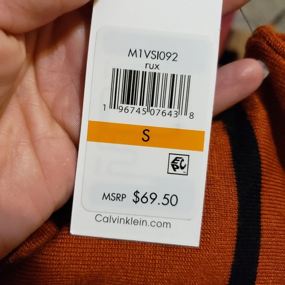 Calvin Klein Orange and Black Striped Turtleneck Sweater - Picture 5 of 8